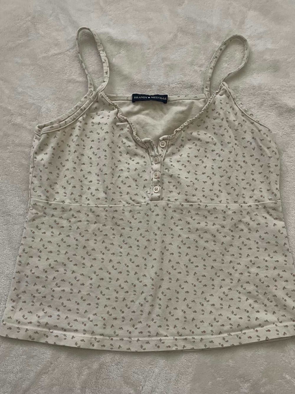 Brandy Melville Cream Floral Henley Cami Top